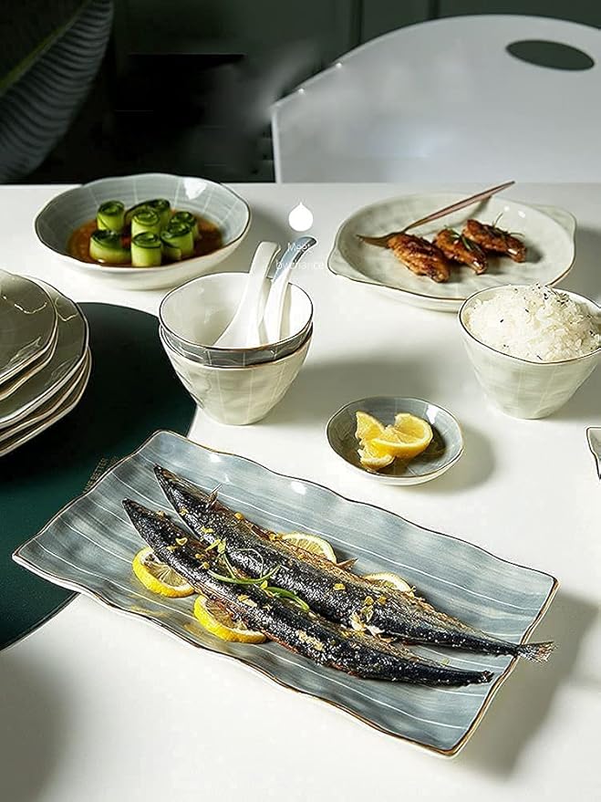 9-44 Piece Reactive Glaze Tableware Set, Nordic Luxury Tableware Set and Plate Service for 2-10 People, Large Capacity, Non-Slip Base, Phnom Penh Tableware Set (28pieces)