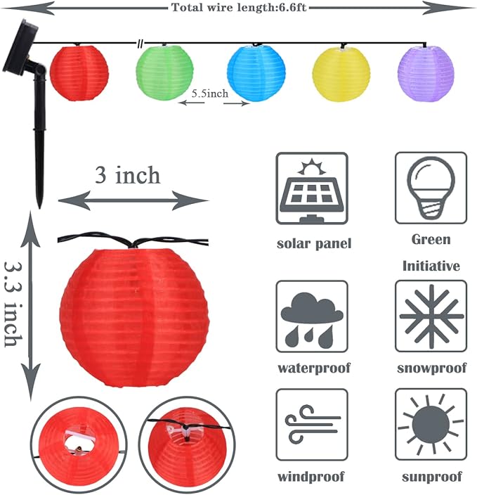 Vigdur Solar Lantern String Lights Waterproof Outdoor Indoor Decorative-String Lights Multicolor for Patio Garden Wedding Party Camping Bedroom Decor