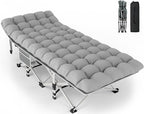 ZENPETIO Camping Cot for Adults - Heavy-Duty Cot Bed with Mattress, Portable Sleeping Cots for Outdoor Indoor, 1200D Oxford Folding Cots for Home Travel, Max Load 500LBS, Fits People up to 6'3", Gray