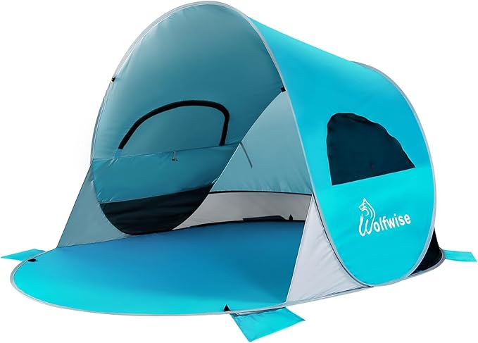 Wolfwise Pop up Beach Tent Sun Shelter with UPF50+ UV Protection, Instant Easy Setup Popup Beach Shade Canopy for 3 Person, Portable & Foldable with Carring Bag, 87 ×57×47 in, Blue