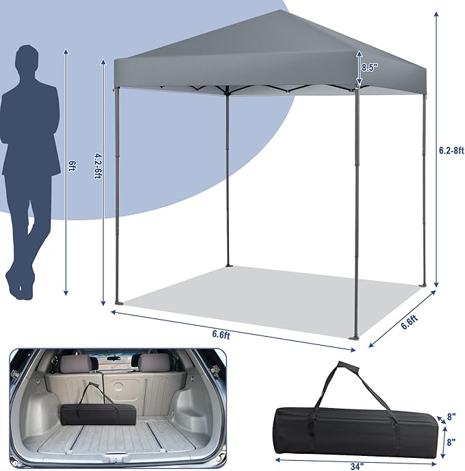 Tangkula 6.6x6.6 Ft Pop Up Canopy, 1 Person Instant Setup Canopy Tent with Center Lock, UPF 50+ Sun Protection, 8 Stakes, 4 Ropes, Portable Outdoor Canopy with Carrying Bag