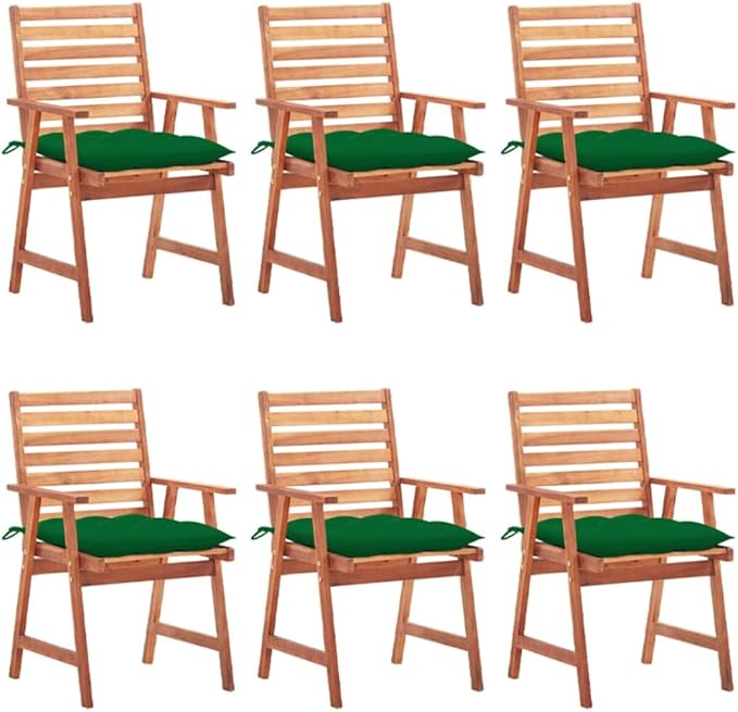 Patio Dining Chairs 6 pcs,Lawn Chair,Camping Chair,Garden Chair,Featuring Slatted Design,Waterproof Cushion,Each Cushion Features 2 Sets of Ropes, with Cushions Solid Acacia Wood