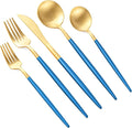 Matte Blue Flatware set, 30 Piece Blue Handle 18/10 Stainless Steel Tableware Sets for 6 Including Forks Spoons Knives, Camping Silverware Travel Utensils Set Cutlery (30pcs)