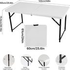 4FT Adjustable Height Folding Camping Table - Portable Foldable Small Table with Metal Frame & Plastic Top, Ideal for Outdoor Picnic, Indoor Dining & Events