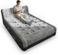 Queen Air Mattress with Headboard – Built-in Rechargeable Pump,18 Inch Inflatable Mattress，Plush Dutch Velvet – Portable Inflatable Bed for Camping, Guests & Home(Grey)