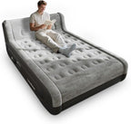 Queen Air Mattress with Headboard – Built-in Rechargeable Pump,18 Inch Inflatable Mattress，Plush Dutch Velvet – Portable Inflatable Bed for Camping, Guests & Home(Grey)