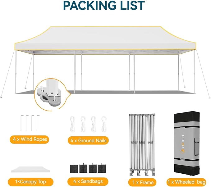 Hoteel 10x30 Pop Up Canopy Tent Heavy Duty Without Sidewalls, Waterproof Party Tent, Easy Set-up Commercial Instant Tents with Roller Bag & Sandbags, Hexagonal Leg (1-Year Warranty)