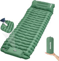 Camping Sleeping Pad, Connectable Design for Double Mat, Ultralight Inflatable Sleeping Mat with Pillow, Built-in Foot Pump, Portable Camping Air Mattress for Backpacking Hiking Tent (Green)