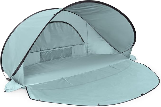 Picnic TIME Manta Portable Beach Tent, Fully-Assembled Pop Up Tent, Beach Shade and Sun Shelter, Instant Outdoor Shade with Carrying Bag for Outdoors and UPF50+ UV Protection, (Light Blue)