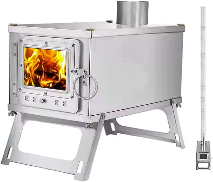 Portable Wood-Burning Stove for Camping with Backpack and 8.6 ft Chimney Pipe; Lightweight and Foldable for Tent, Hunting, Ice Fishing, Travel; Ideal Gift for Campers, Outdoor Accessories