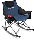 KINGROCK Oversized Rocking Camping Chair with Headrest and Carry Bag, 260LBS Capacity Folding Portable Camp Chairs for Adults, Recliner for Outdoor, Beach, Fishing, Travel, Sports Games,Navy Blue