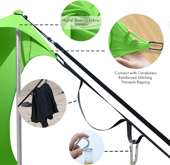 Beach Canopy Windproof Design, Sun Shelter UPF50+ Portable Family Tent with 6 Sandbags Anchors 10x10 FT 2 Pole Pop Up Outdoor Shelter for Beach, Camping, Fishing, Backyard