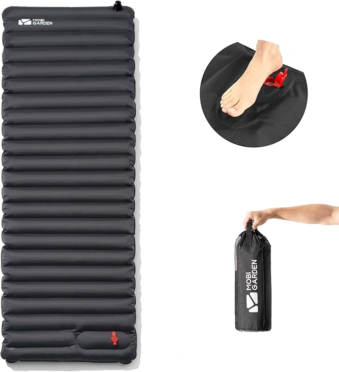 MOBI GARDEN Camping Sleeping Pad, Inflatable Sleeping Mat with Built-in Foot Pump, Compact Waterproof Camping Air Mattress for Backpacking, Hiking, Tent, Traveling