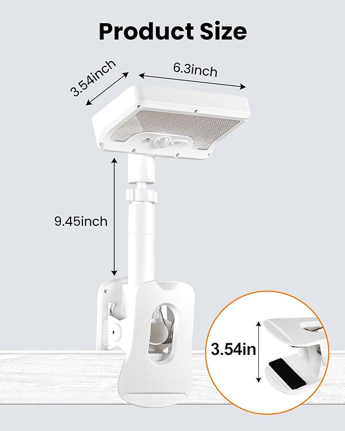 Clip On Solar Lights Outdoor, Motion Sensor Outdoor Lights, 92 LEDs 600LM Solar Fence Lights Outdoor Waterproof,Security Lights for Fence, Deck, Gutter (1, Clamp/White/6000K)