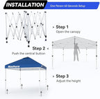 Nazhura 10' x 10' Pop Up Canopy Tent with Sand Weight Bag, Freestanding Sun Shelter for Picnic and Camping, One Person Setup and Height Adjustable (Blue)