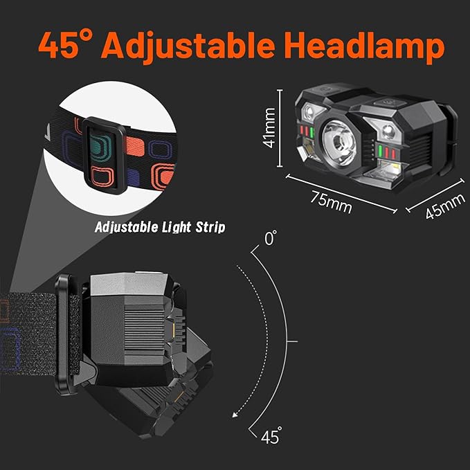 3 Pack Headlamp Flashlight,LED Rechargeable Head Lamps with Motion Sensor,Waterproof Super Bright Headlight for Outdoor Camping