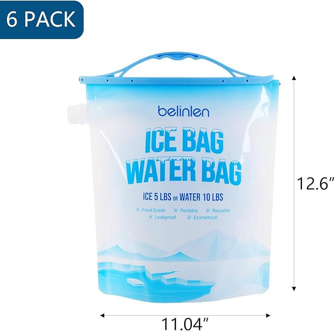 6 Pack Reusable Ice Bags for Cooler 5lb Cooler Ice Cube Bag with Sealed Sliding Handle, Long Lasting Cold Dry Freezer Packs Leakproof Ice Bag for Camping, Hiking, Fishing and Drinks(11 x 14)