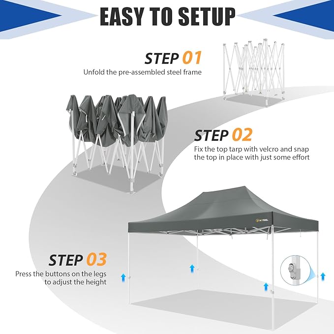 HOTEEL 10x15 Heavy Duty Pop Up Canopy Tent for Parties Event Wedding Commercial Canopy Instant Portable Folding Tent with Roller Bag, Waterproof UV Resistant, Upgraded Thick Hexagonal Legs, Gray