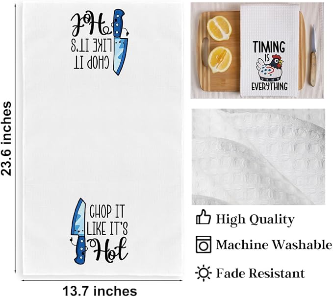 4Pcs Funny Kitchen Towels 24x14 Inch, Cute Kitchen Utensils Waffle Weave Hand Towels for Home Farmhouse, White Absorbent Microfiber Dish Cloth Tea Towel, Housewarming Gifts for Women Mom 2