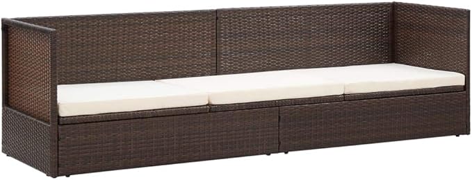 Patio Bed with Cushion & Pillows Poly Rattan Brownrecliner Camping Chairs Patio Tanning chairSuitable for Garden Courtyard