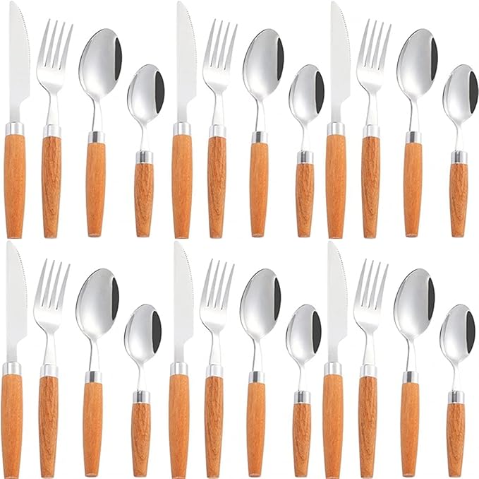 Cutlery set Japanese Flatware Sets Cutlery Sets Stainless Steel Wood Handle Knife Fork Spoon Mixed Cutlery Sets Western Tableware Dinnerware Cutlery Set Camping Travel Picnic Flatware Supplies
