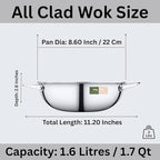 Stainless Steel Wok, Tri-Ply Pan for Stir-Frying, 8.60 Inch Small Kadhai without Lid, All Clad Kadai Cookware For Stews, Sauces, Soups, Saute, Induction Friendly Wok (1.7 Qt / 1.6 Litres)
