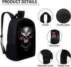 3PCS Skull Print Blue School Bag, 17 Inch Laptop Bookbag Daypack Knapsack Rucksack Lunch Bags Pen Case for College Student