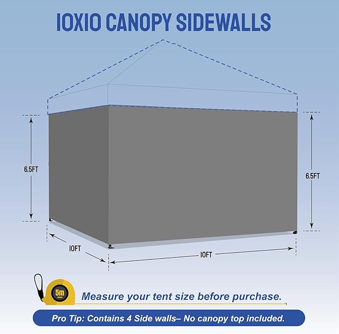 CROWN SHADES 10x10 Canopy Sidewalls (4pck) - Canopy Walls 10x10, Sidewalls for Canopy - Canopy Cover, Canopy Accessories, Grey