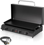 4 Burner BBQ Gas Griddle with Hood, 30 Inch Stainless Steel Portable Detachable Propane Griddle, 60,000 BTU Flat Top Grill with Lid for Camping, Black