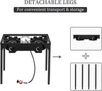 Double Propane Outdoor Burner, 150,000 BTU Camping Cooker,Heavy Duty Iron Cast Patio Burner with Removable Legs, Portable Propane Stove Gas Cooker for Home Brewing, Stir Frying, Camping, Tailgating