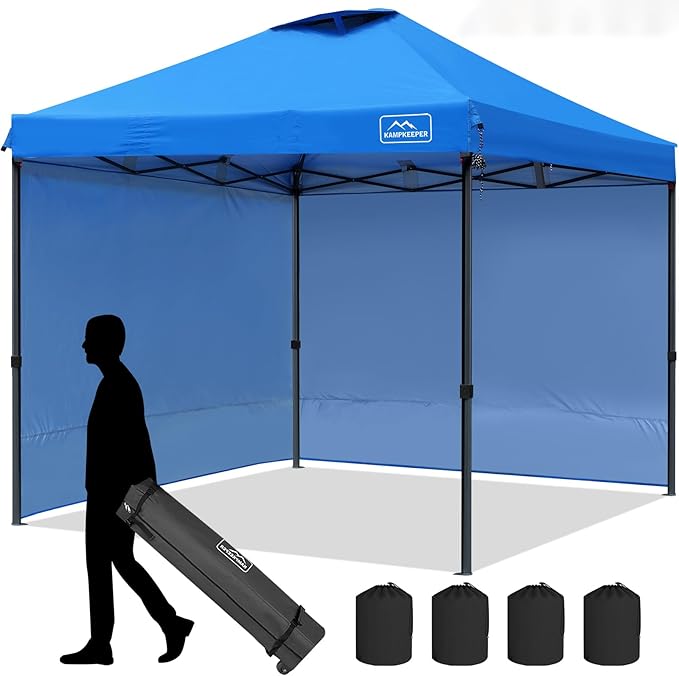 KAMPKEEPER 10x10 Pop-Up Canopy Tent, Waterproof, Portable Shade with Side Walls, Adjustable Instant Outdoor Shelter for Camping, Backyard, and Events, Blue