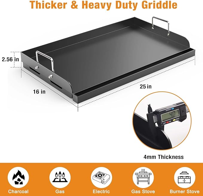Griddle for Gas Grill, 25" x 16" Nonstick Coating Universal Griddle Flat Top Plate Insert for Gas Stove/Charcoal/Gas, Large Flat Top Griddle Plate for Camping, Tailgating, Parties