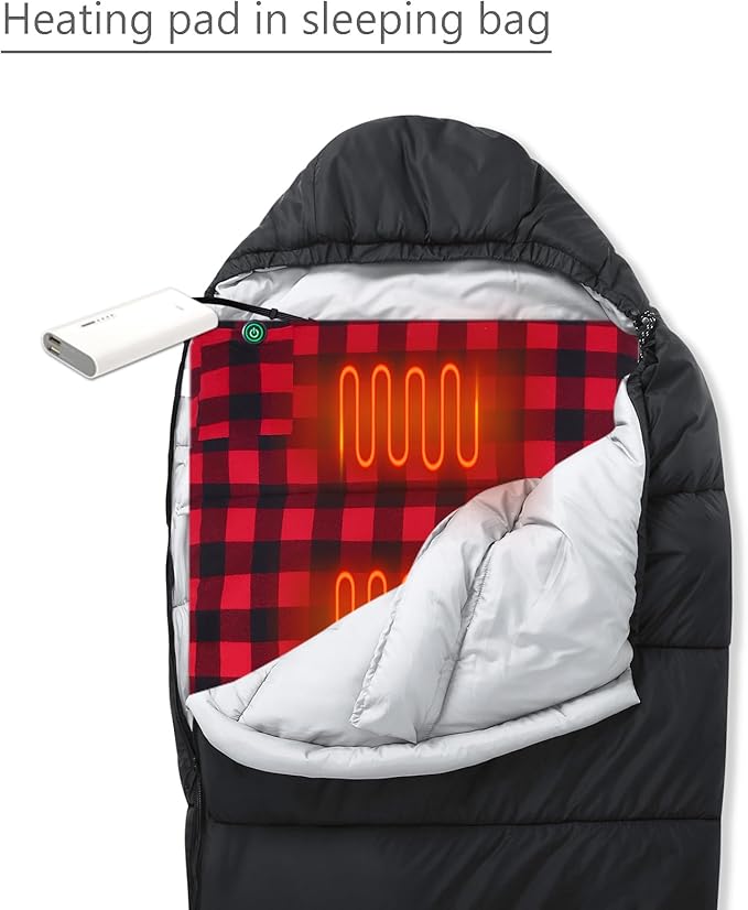 Heated Sleeping Bag pad, Heated Sleeping Bag Liner, 5 Heating Zones, Operated by 5V/3A Type-C Battery Power Bank (Battery NOT Included) or Other Type-C Power Supply. Type-C.