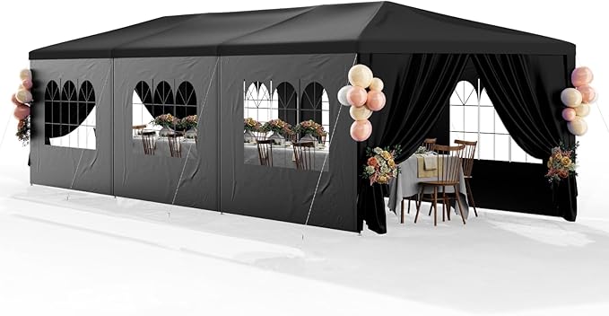 10x30 Black Outdoor Party Tent with 8 Removable Sidewalls Tents for Parties Gazebo Canopy Event Tent for Wedding, Birthday, Garden Parties and Backyard Patio BBQ Camping