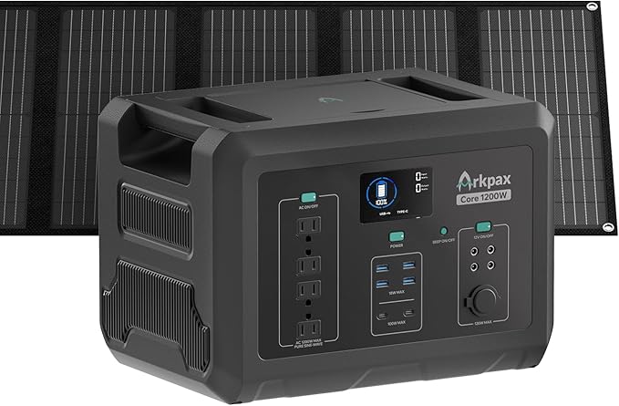 Core 1200W Power Station + 200W Solar Panel – 1024Wh LiFePO4, 1200W/2400W Peak, 1.5H Fast Charge, IP65 12-Fold Panel for Home Backup, Camping, RV, Off-Grid