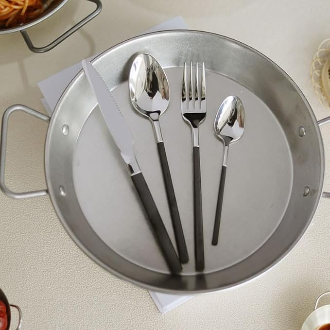 Stainless Steel Silverware Set, 60-Piece Flatware Cutlery for Home & Hotel, Retro Relief Design, Complete Knife, Fork & Spoon Set - Black, Elegant Tableware