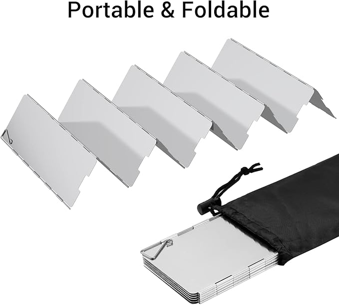 Camp Stove Windscreen, Ohuhu Camping Stove Windscreen 8/10/12 Plates Aluminum Folding Portable Camping Stove Windshield Grill Wind Screen for Camp with Carry Bag for Camping Hiking Picnic Backpacking