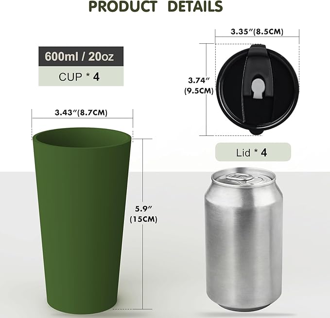 4 Pack Plastic Travel Coffee Mug Set, 20 oz Spill Proof Drinking Cups with Lids, Pobtable to Go Camping Coffee Tumbler Reusable Coffee Mugs with Lids, Dishwasher & Microwave Safe