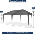 COBIZI 10x20 Pop Up Canopy Tent Party Tents for Parties Weddings Backyard Waterproof Outdoor Commercial Instant Canopy Event Tent with Stakes, Ropes,Sandbags, Gray