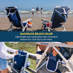 GCI Outdoor Backpack Beach Chair | Reclining Folding Chair with Durable Armrests, Drink Holder & Carry Straps, Perfect for Beach Trips & Picnics — Nautical Blue