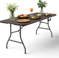 Folding Table 72" x 30" - Heavy Duty Plastic Table with Handle, Foldable&Portable, Fold-in-Half Utility Tables for Outdoor, Dining, Wedding, Events, Indoor, Picnic, Camping, Party, Brown