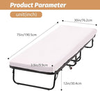 Folding Guest Bed with Wheels Portable Bed Extra Roll Away Foldable 3.9 Inch Comfort Foam Mattress Strong Sturdy Heavy Duty Frame for Home Restaurant, White