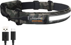 OPTIMAL VENTURES LITEBAND ACTIV Rechargeable LED Headlamp, 520 Lumens, 210° Wide Beam, Lightweight No-Bounce Fit, IPX4 Weather Resistant, Camo