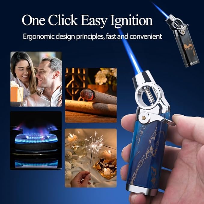 HONEST Single Jet Flame Butane Lighter Refillable Metal Lighters Adjustable Gas Lighter Windproof Lighters Gift for Men (Black)