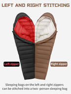 0 Degree Sleeping Bag for Adults 650 Fill Power Down Sleeping Bag for Cold Weather -20F / -8F / 0F / 10F Large Lightweight