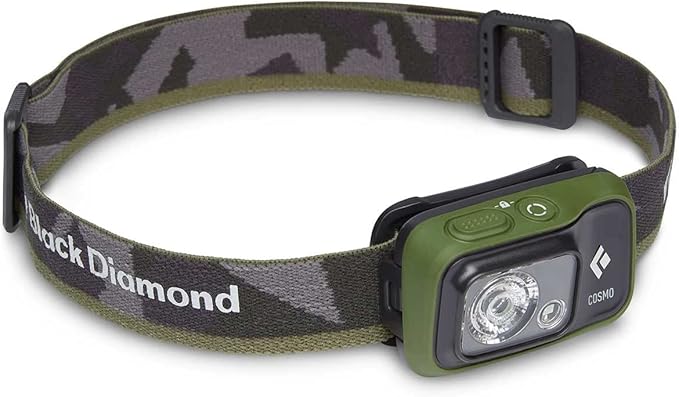BLACK DIAMOND Cosmo 350 Headlamp | 350 Lumens, 3X AAA Batteries (Included) | Dual Power Options | Waterproof, Dimmable Light for Camping & Hiking | Dark Olive