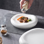 Camping Plates Creative Western Hotel Ceramic Dish Restaurant Special-Shaped White Cloud Artistic Conception Dessert Pastry Pure Tableware Decorative Plate(8 in)