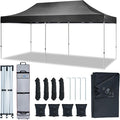 AMERICAN PHOENIX 10x20 Pop Up Canopy Tent Heavy Duty Commercial Shelter for Party, Outdoor Events and Patio Portable Instant Market Gazebo with Roller Bag, Camping Tarp, 4 Ropes and 4 Stakes (Black)
