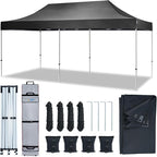 AMERICAN PHOENIX 10x20 Pop Up Canopy Tent Heavy Duty Commercial Shelter for Party, Outdoor Events and Patio Portable Instant Market Gazebo with Roller Bag, Camping Tarp, 4 Ropes and 4 Stakes (Black)