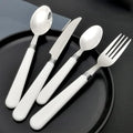 White Silverware Set for 14 Durable Stainless Steel Flatware Set 56 Piece Cutlery Tableware Utensils White Handle (ABS) Set Include Teaspoons Knives Forks and Spoons for Home Kitchen Christmas